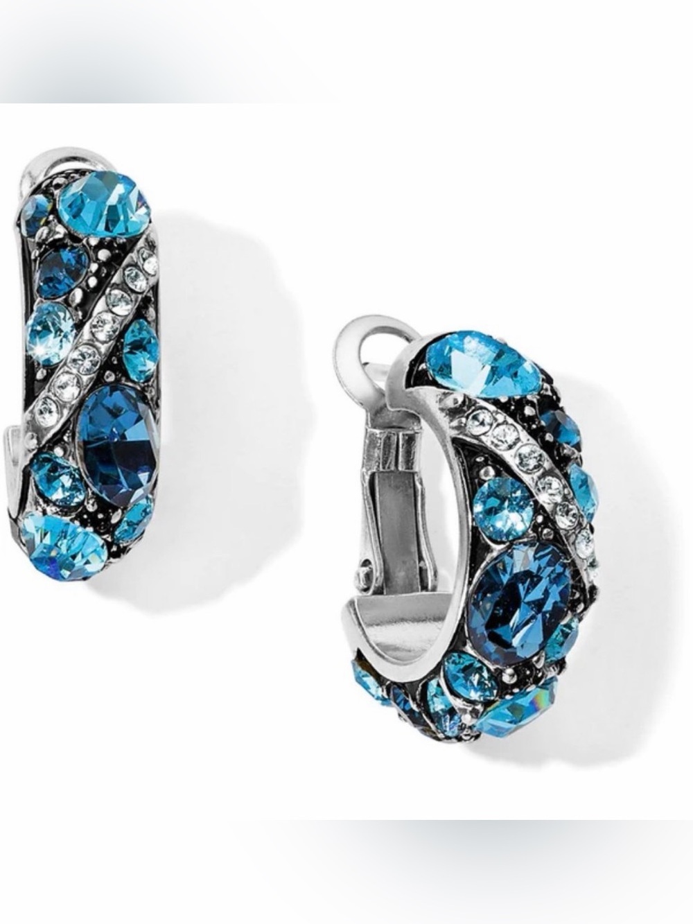 💎 RARE ‘TRUST YOUR JOURNEY’ BRIGHTON VINTAGE SWAROVSKI CRYSTAL HOOP EARRINGS